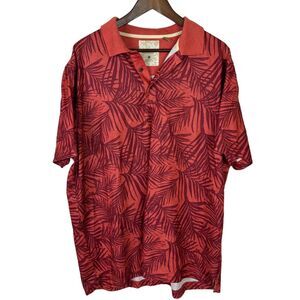 Tasso Ella Island Red Leaf Print Sun Protection Short Sleeve Polo Shirt Mens XXL